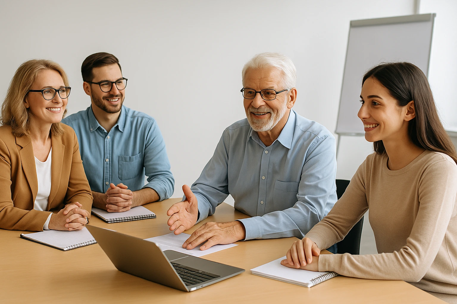 Mentor sénior de SECOT Valencia compartiendo conocimientos con nuevos emprendedores durante el programa formativo en colaboración con Cámara Valencia.Imagen generada con DALL·E de OpenAI