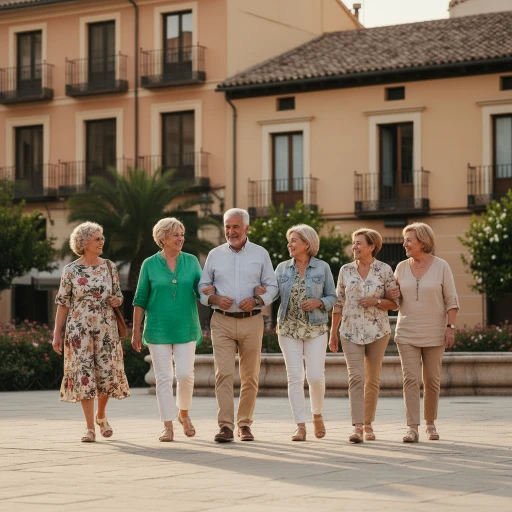Personas mayores de la Comunidad Valenciana pasean y conversan en una plaza, simbolizando el papel activo de los seniors en la defensa de sus derechos sociales.
